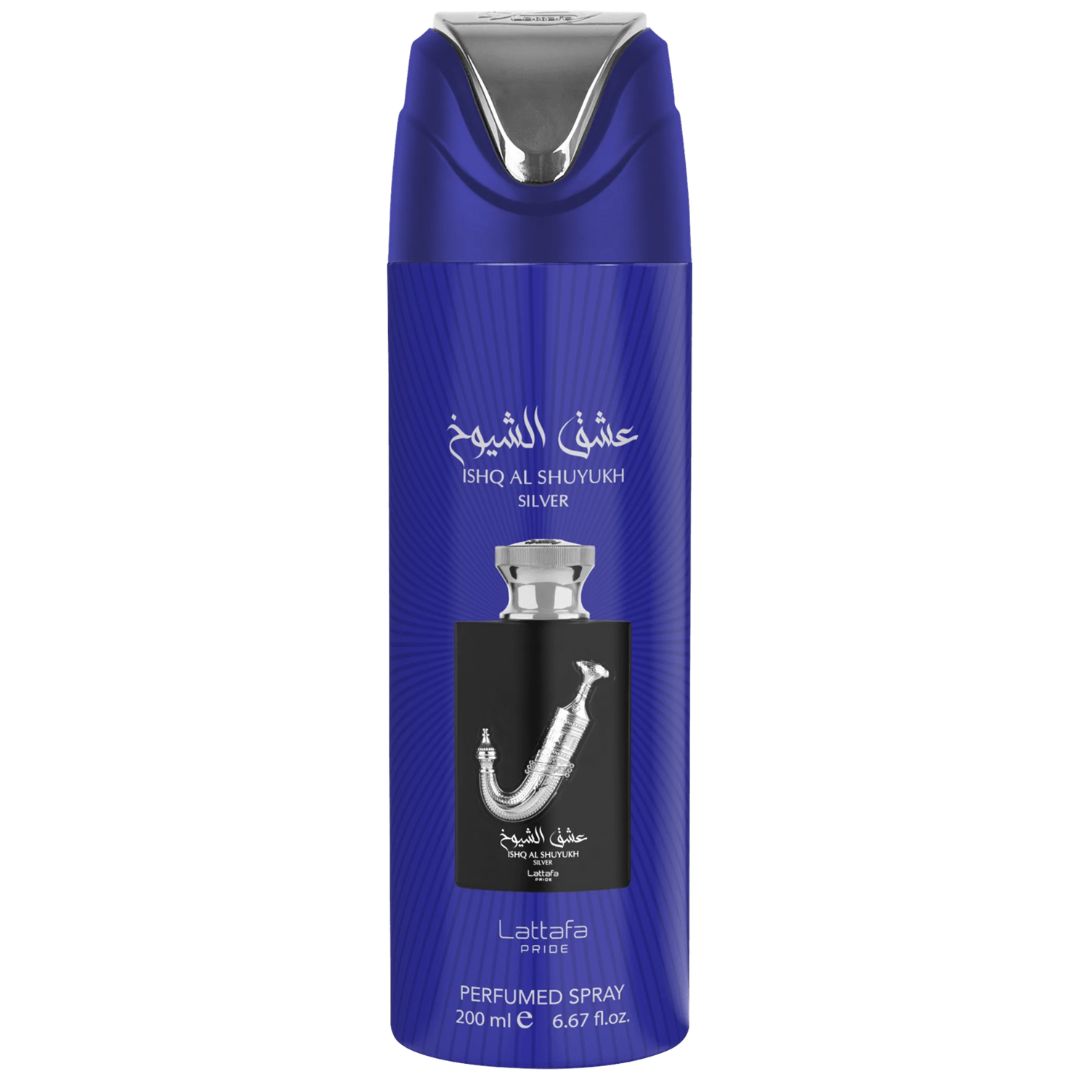 Ishq al Shuyukh Silver 200ml Body Sprays by Lattafa Pride (Pack of 12)